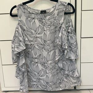 Worthington, black and white off the shoulder, dressy blouse, top career